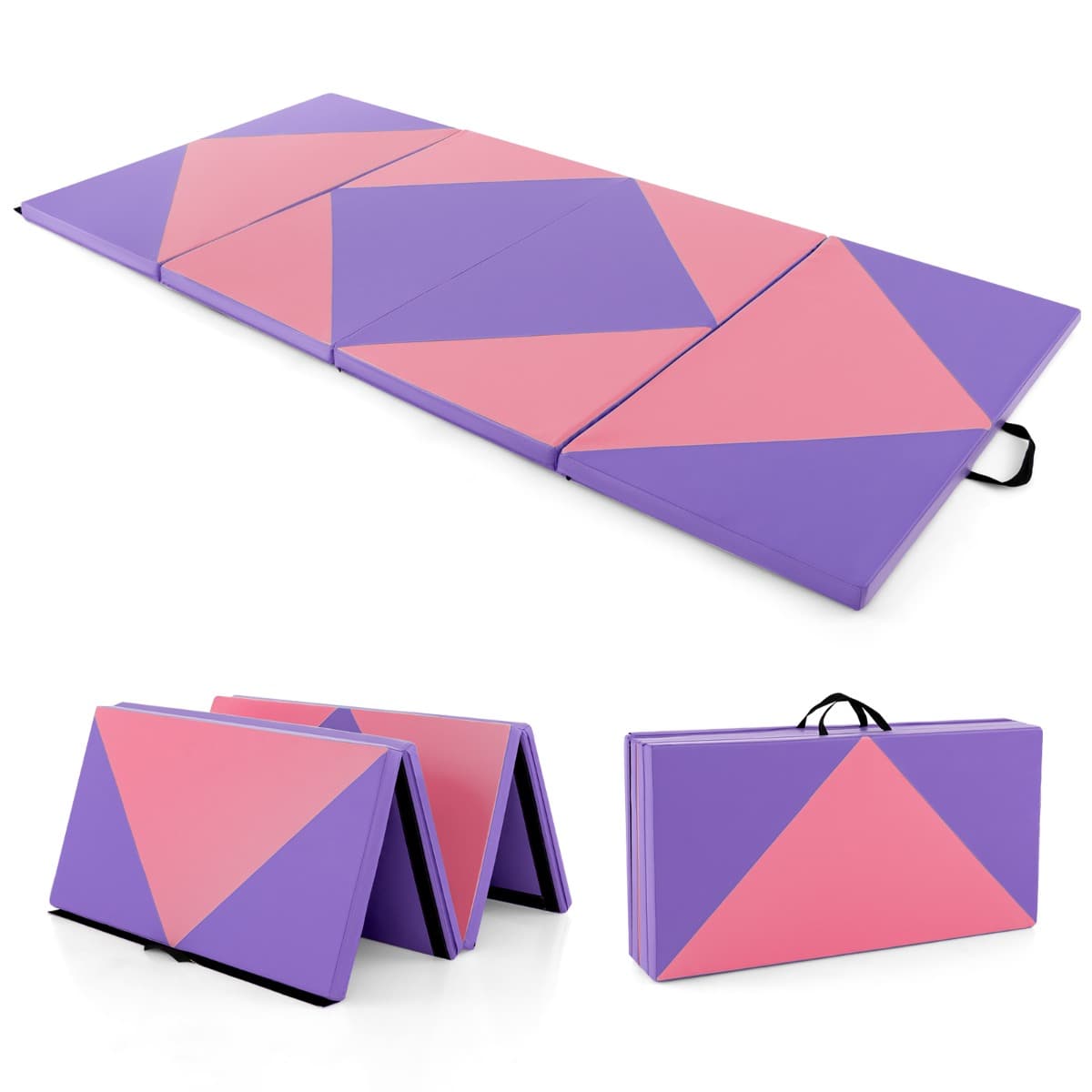 CostwayTapis de Gymnastique Pliable de 240 Cm en Cuir Pu Attaches Auto-agrippantes pour Étirements Yoga Arts Martiaux Aérobic pour Sport à Domicile