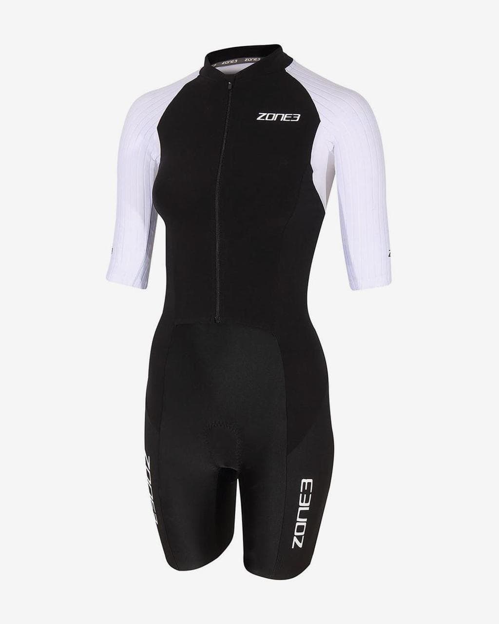 Combinaison de triathlon Zone3 Lava Long Distance Full Zip manche courte noir blanc femme - XS